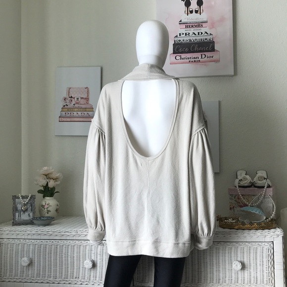 EUC Small Large Free People mock neck with open back balloon sleeves cream color - Picture 1 of 8
